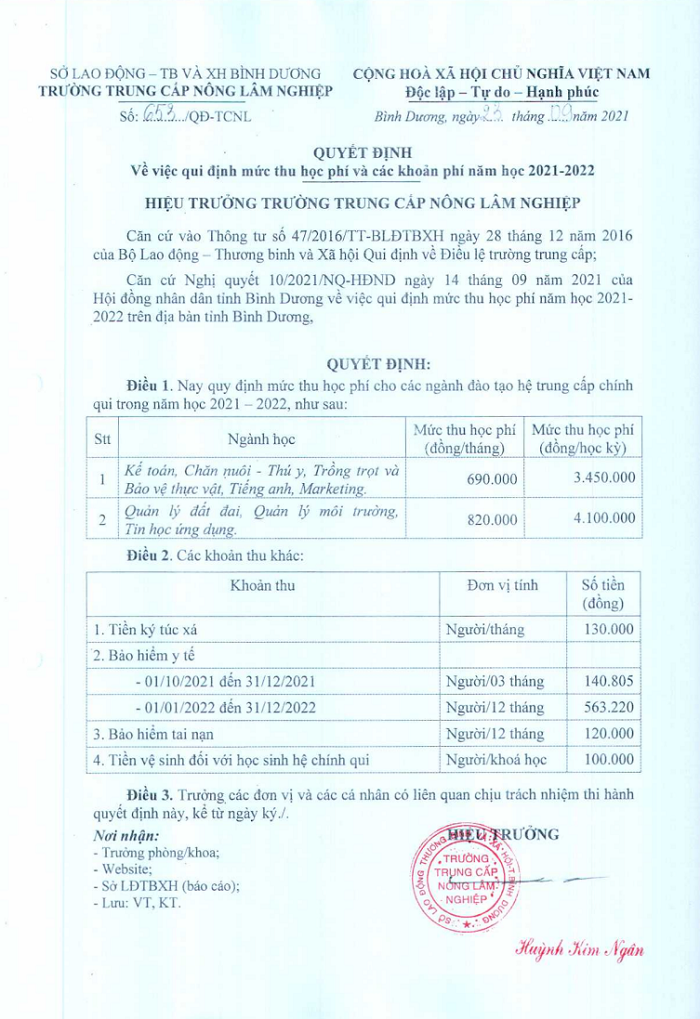 Mức thu học phí và các khoản phí năm học 2021-2022